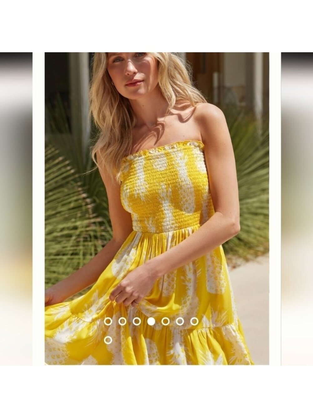 Anthropologie Yellow & White Mini Dress, Pineapple Print removable Straps sz 1x - Picture 7 of 16